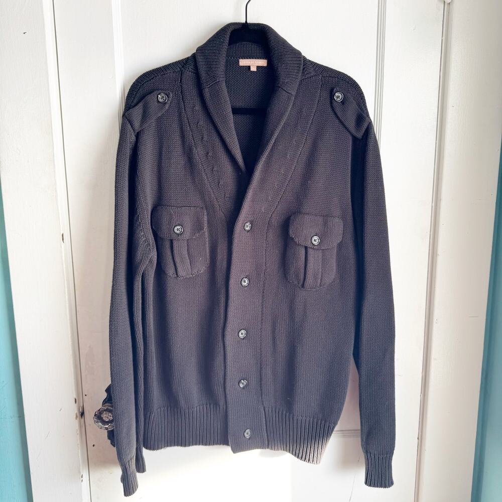 Leonard Frisbie Peru Knit Casual Button Down Cardigan 100% PIMA Cotton Black M